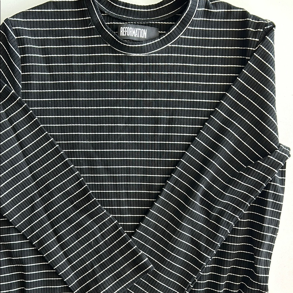 Reformation Black and White Stripe Long Sleeve Dress